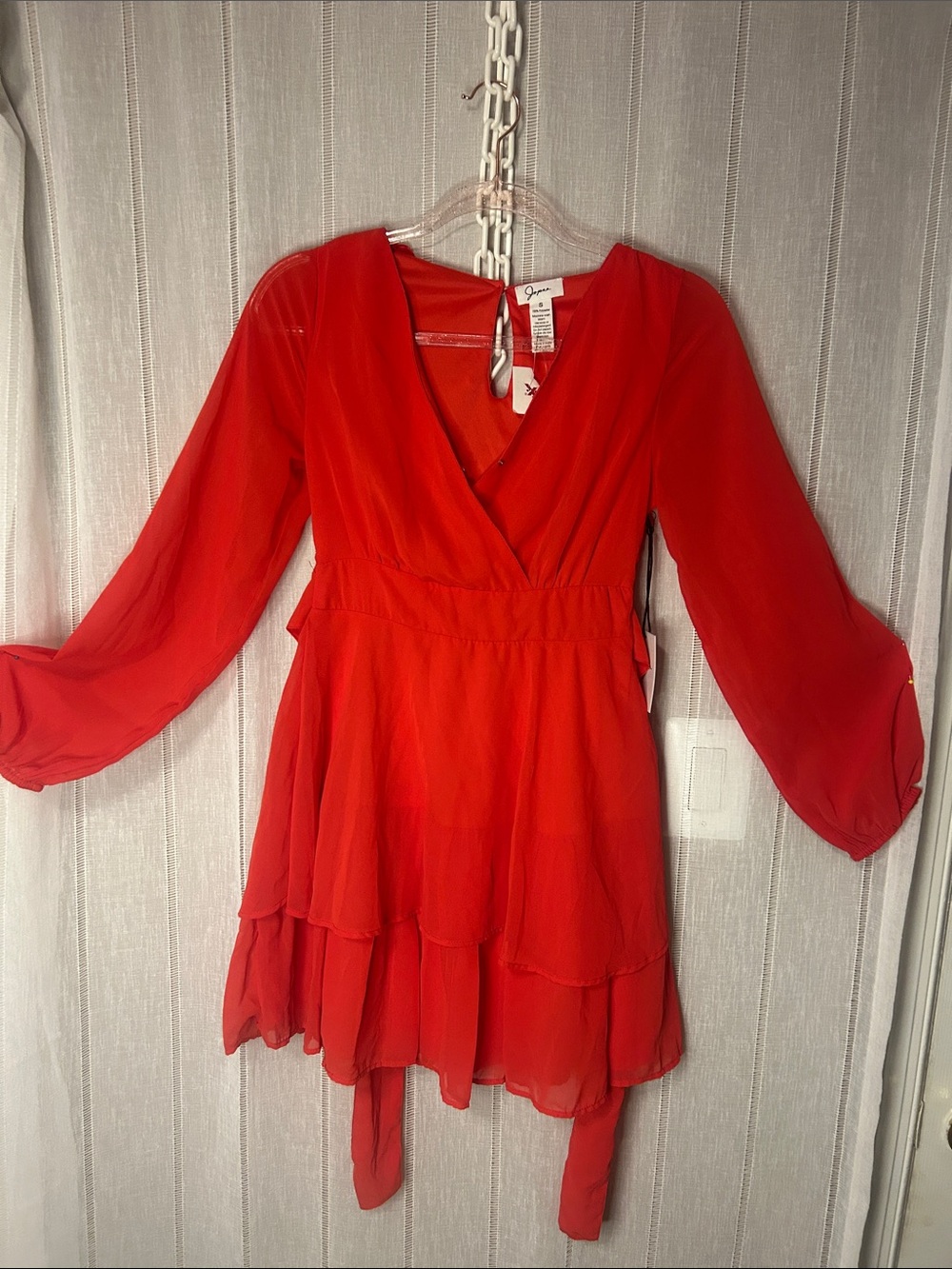 XOXO Red V-Neck Tiered Long Sleeve Dress